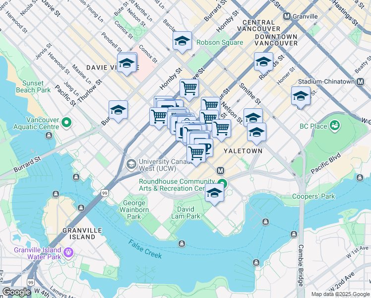 map of restaurants, bars, coffee shops, grocery stores, and more near in Vancouver