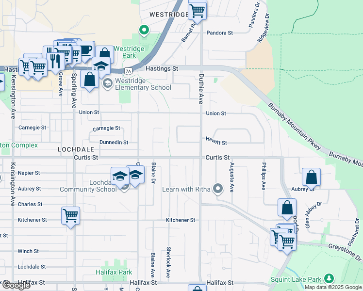 map of restaurants, bars, coffee shops, grocery stores, and more near 920 Everett Crescent in Burnaby