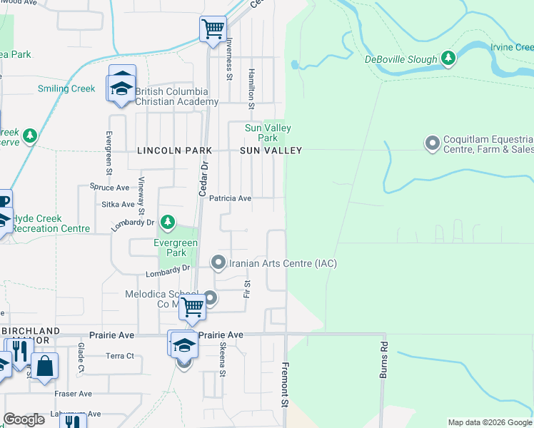 map of restaurants, bars, coffee shops, grocery stores, and more near 3579 Saint Thomas Street in Port Coquitlam