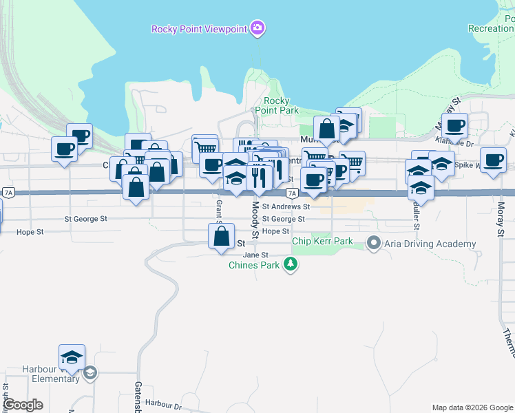map of restaurants, bars, coffee shops, grocery stores, and more near 2807 Saint Andrews Street in Port Moody