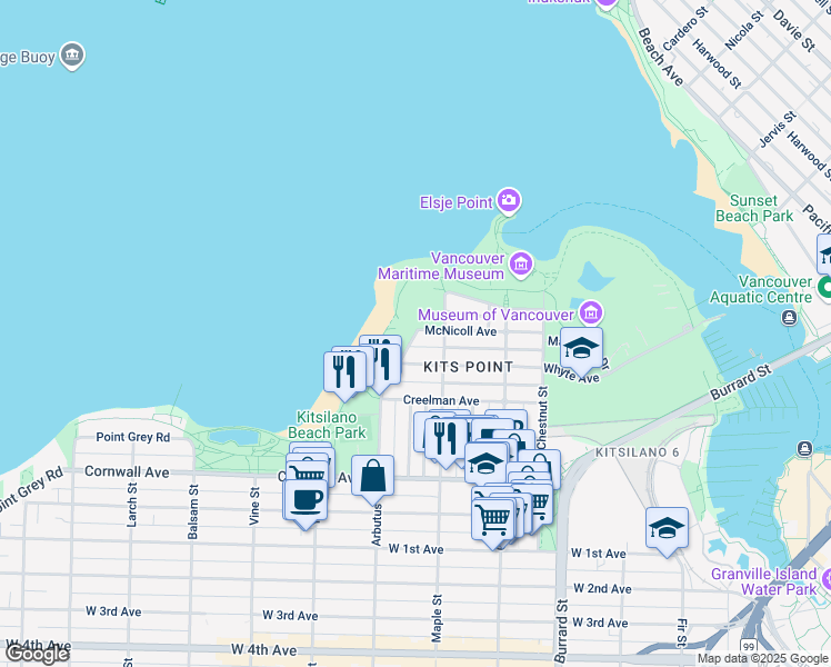 map of restaurants, bars, coffee shops, grocery stores, and more near 204 Arbutus Street in Vancouver