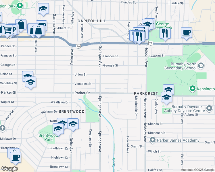 map of restaurants, bars, coffee shops, grocery stores, and more near 5280 Venables Street in Burnaby