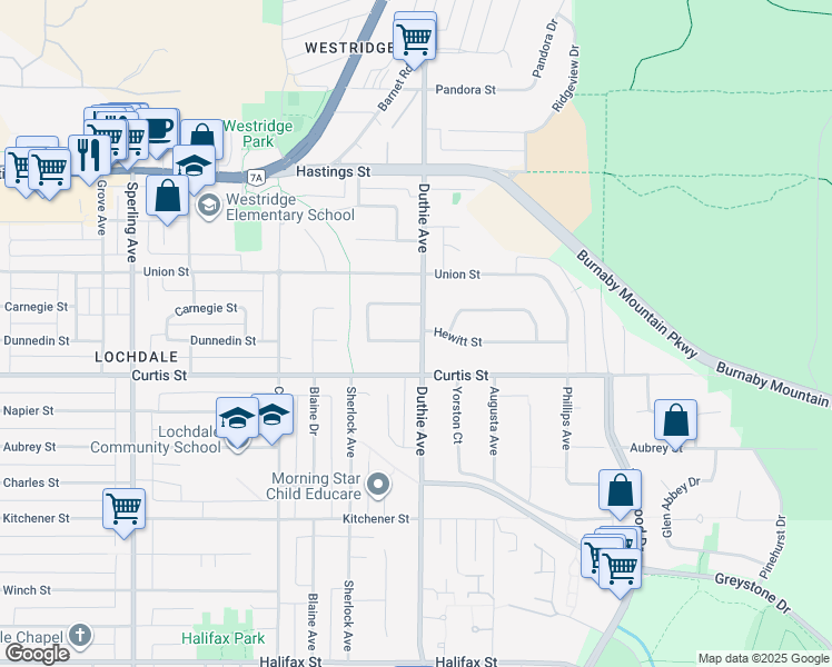 map of restaurants, bars, coffee shops, grocery stores, and more near 921 Duthie Avenue in Burnaby