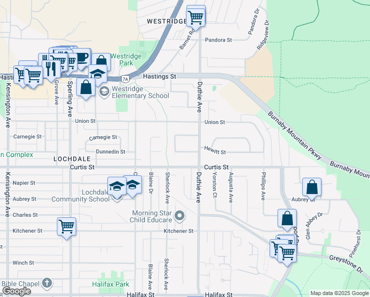 map of restaurants, bars, coffee shops, grocery stores, and more near 951 Everett Crescent in Burnaby