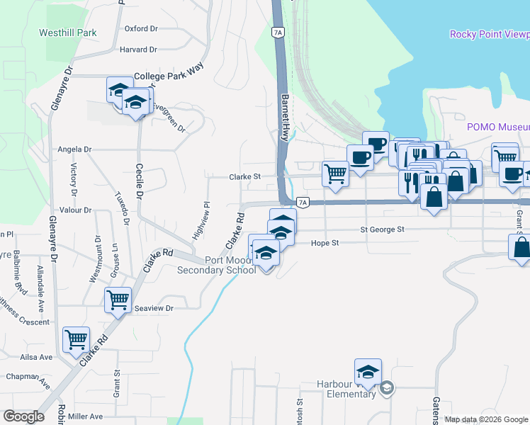 map of restaurants, bars, coffee shops, grocery stores, and more near 2015 Saint Johns Street in Port Moody