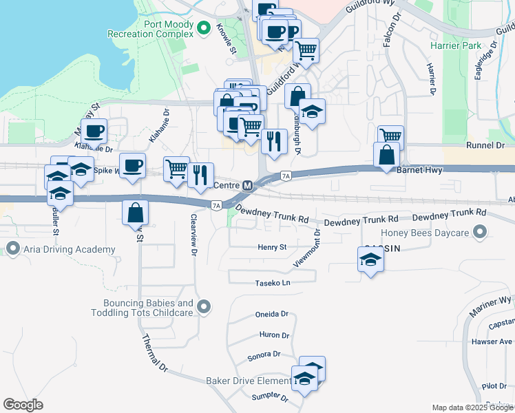 map of restaurants, bars, coffee shops, grocery stores, and more near in Port Moody