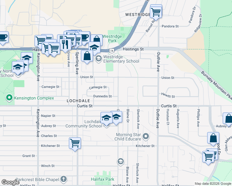 map of restaurants, bars, coffee shops, grocery stores, and more near 903 Cliff Avenue in Burnaby