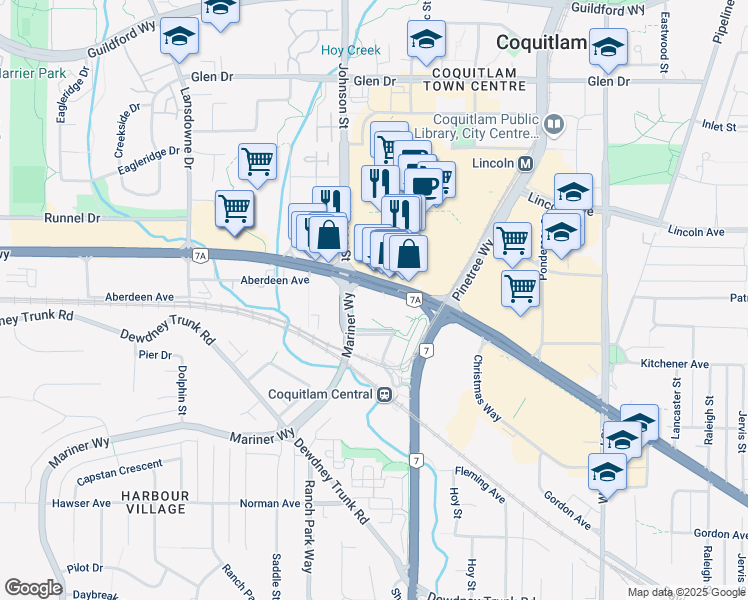 map of restaurants, bars, coffee shops, grocery stores, and more near 2900 Barnet Highway in Coquitlam