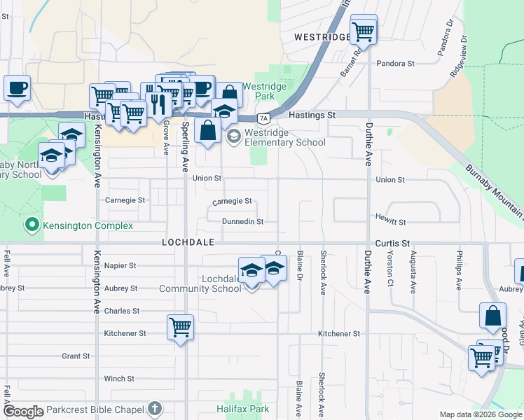 map of restaurants, bars, coffee shops, grocery stores, and more near 894 Invergarry Avenue in Burnaby
