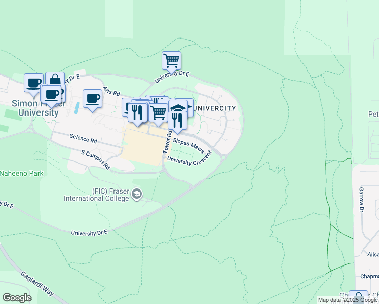 map of restaurants, bars, coffee shops, grocery stores, and more near 9278 Slopes Mews in Burnaby