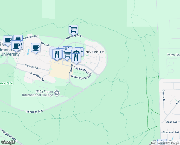 map of restaurants, bars, coffee shops, grocery stores, and more near 101 Slopes Mews in Burnaby