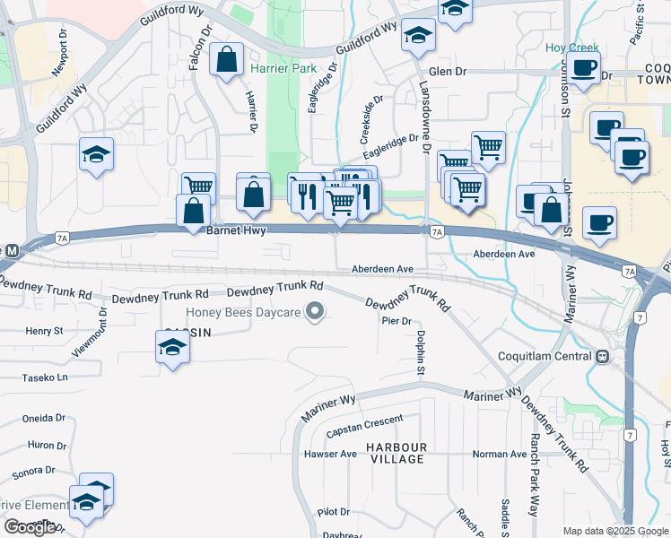 map of restaurants, bars, coffee shops, grocery stores, and more near 5824 Bond Street in Coquitlam