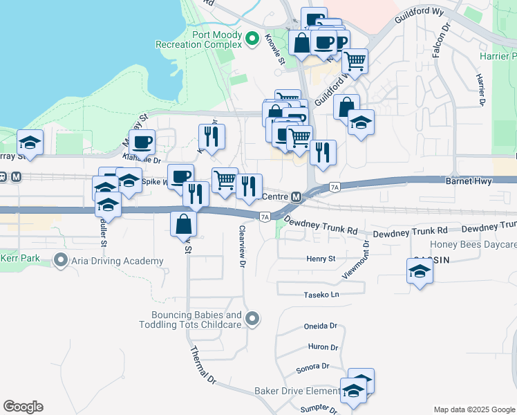map of restaurants, bars, coffee shops, grocery stores, and more near in Port Moody