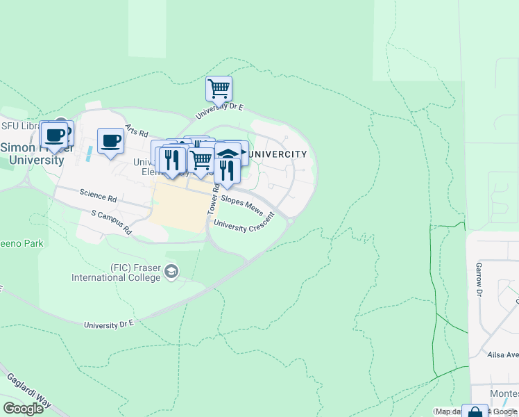 map of restaurants, bars, coffee shops, grocery stores, and more near in Burnaby