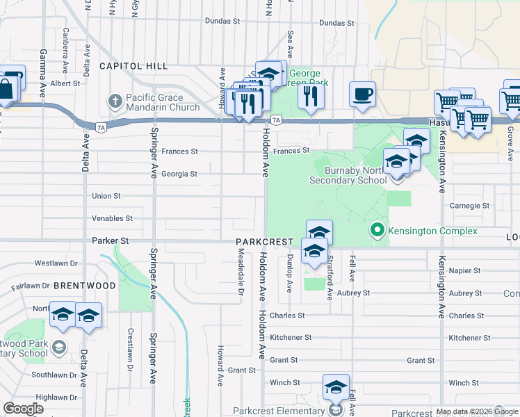 map of restaurants, bars, coffee shops, grocery stores, and more near 831 Holdom Avenue in Burnaby