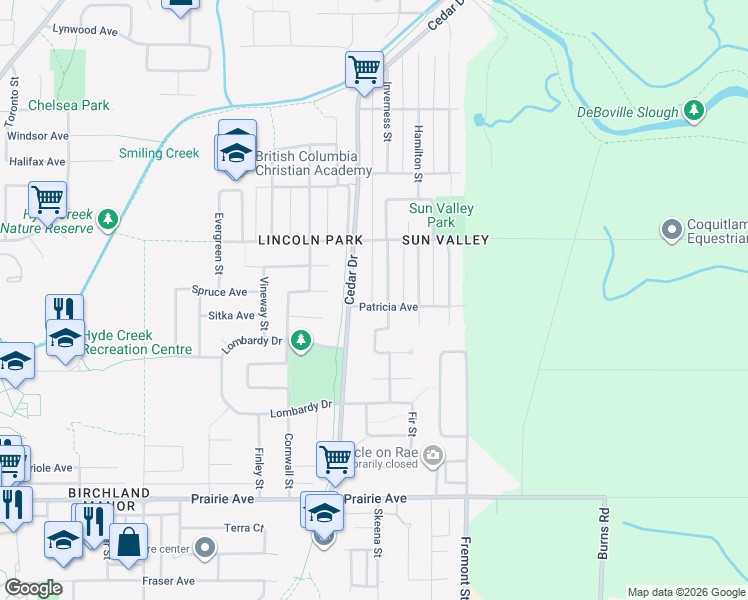 map of restaurants, bars, coffee shops, grocery stores, and more near 855 Patricia Avenue in Port Coquitlam