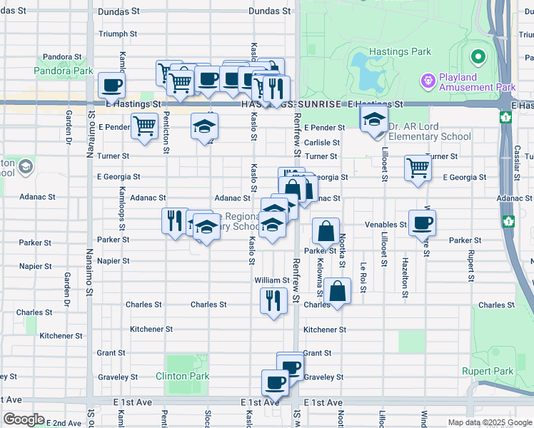 map of restaurants, bars, coffee shops, grocery stores, and more near 2831 Venables Street in Vancouver