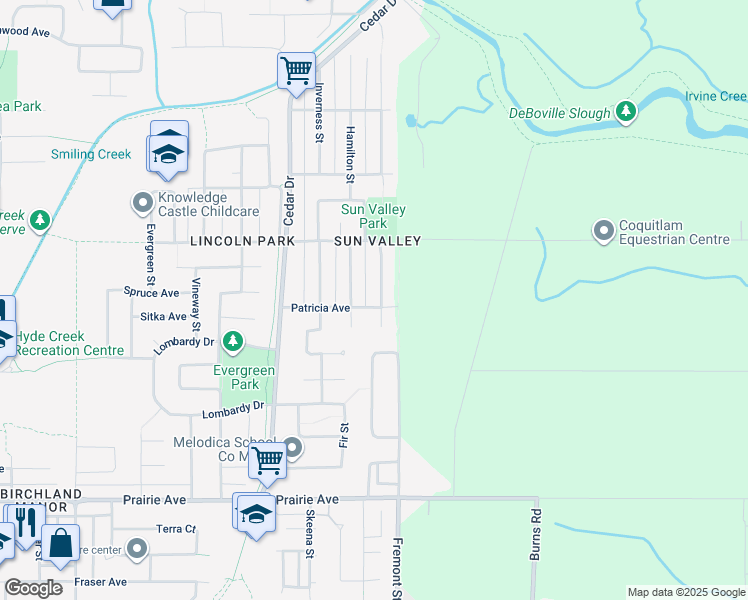 map of restaurants, bars, coffee shops, grocery stores, and more near 765 Patricia Avenue in Port Coquitlam