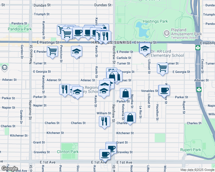 map of restaurants, bars, coffee shops, grocery stores, and more near 2869 Venables Street in Vancouver