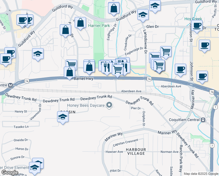 map of restaurants, bars, coffee shops, grocery stores, and more near 5824 Bond Street in Coquitlam