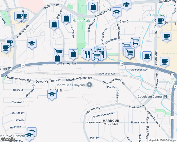 map of restaurants, bars, coffee shops, grocery stores, and more near 5824 Bond Street in Coquitlam