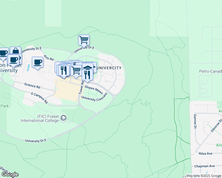 map of restaurants, bars, coffee shops, grocery stores, and more near 101 Slopes Mews in Burnaby