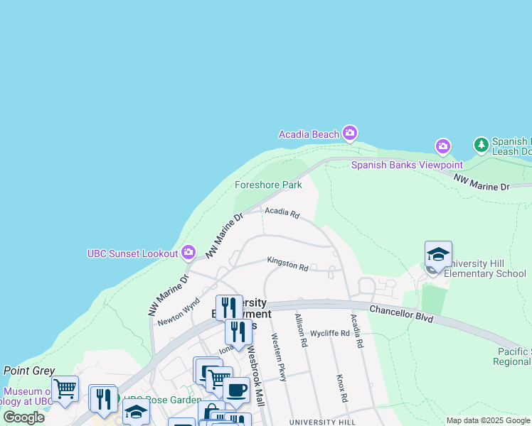 map of restaurants, bars, coffee shops, grocery stores, and more near 5695 Newton Wynd in Vancouver