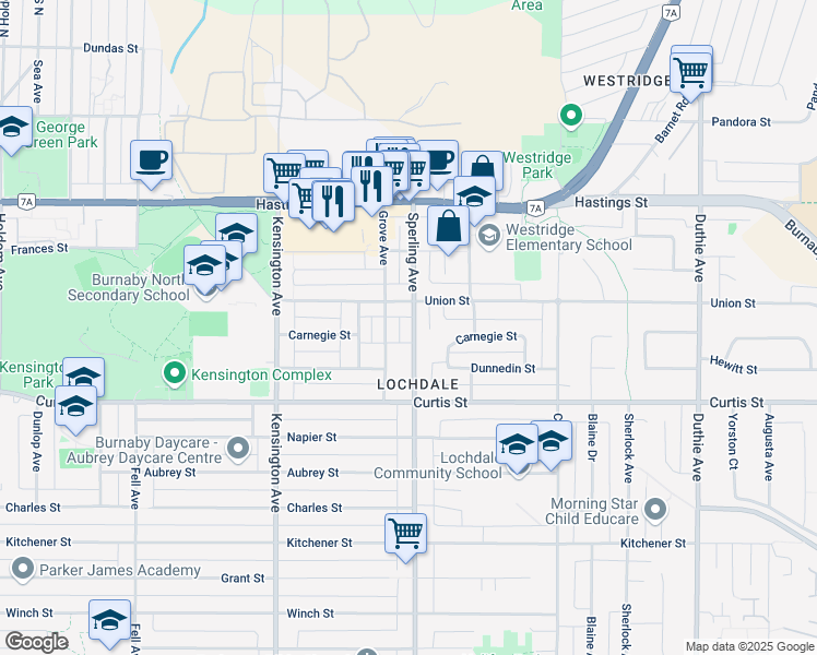 map of restaurants, bars, coffee shops, grocery stores, and more near 867 Sperling Avenue in Burnaby