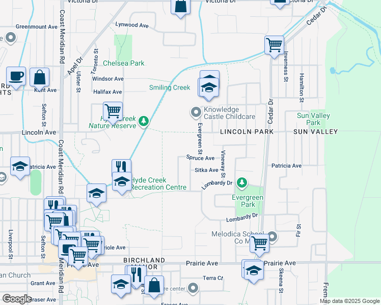 map of restaurants, bars, coffee shops, grocery stores, and more near 1095 Spruce Avenue in Port Coquitlam