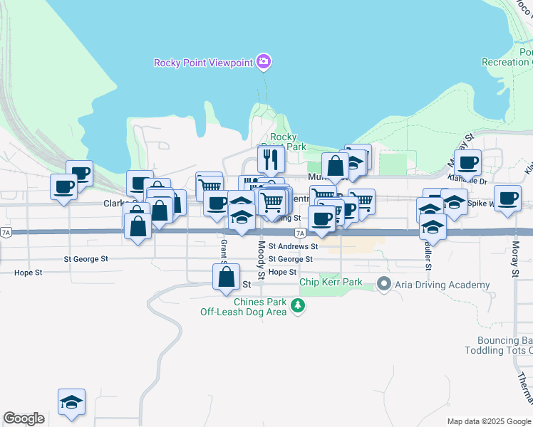 map of restaurants, bars, coffee shops, grocery stores, and more near 2806 Clarke Street in Port Moody