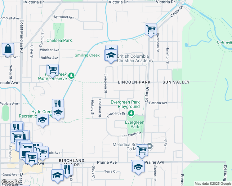 map of restaurants, bars, coffee shops, grocery stores, and more near 1028 Maywood Avenue in Port Coquitlam