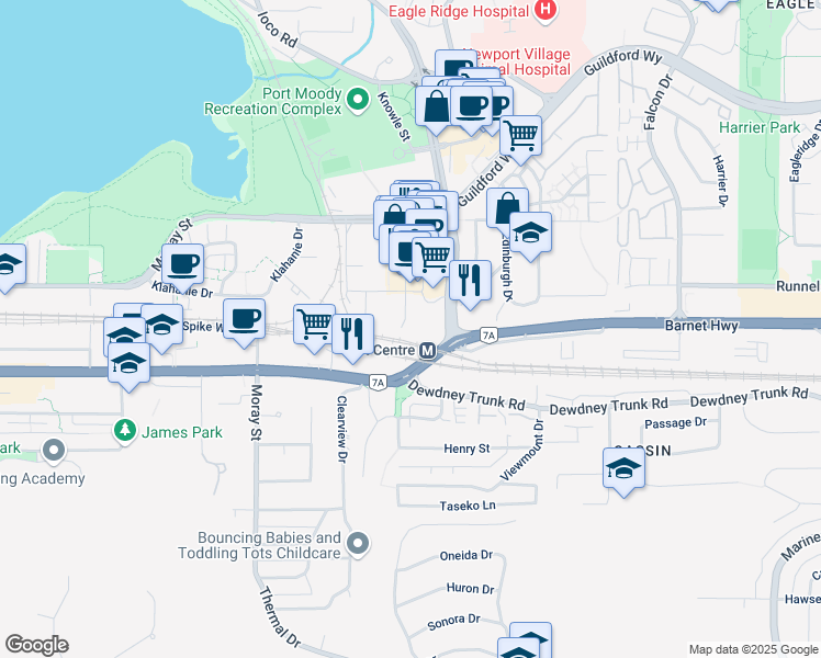 map of restaurants, bars, coffee shops, grocery stores, and more near 308 Morrissey Road in Port Moody