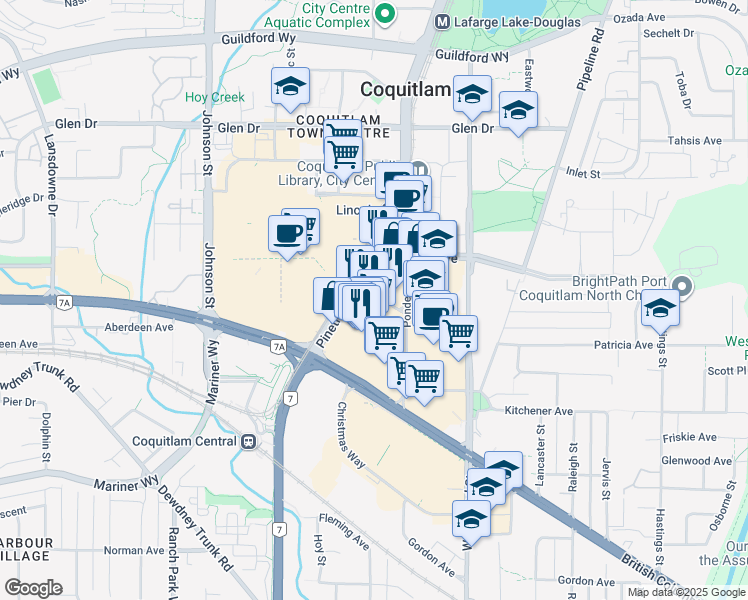 map of restaurants, bars, coffee shops, grocery stores, and more near 2991 Lougheed Highway in Coquitlam