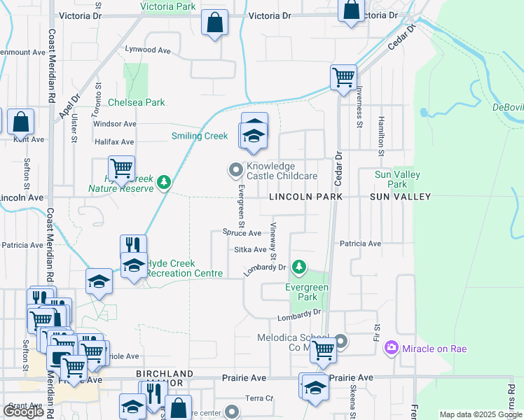 map of restaurants, bars, coffee shops, grocery stores, and more near 1037 Maywood Avenue in Port Coquitlam