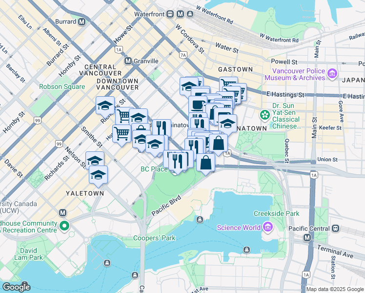 map of restaurants, bars, coffee shops, grocery stores, and more near 698 Citadel Parade in Vancouver