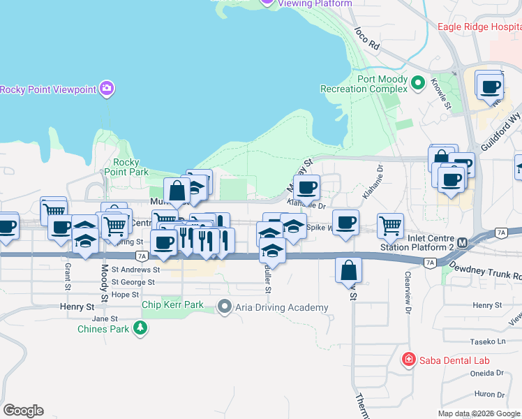 map of restaurants, bars, coffee shops, grocery stores, and more near 3131 Murray Street in Port Moody