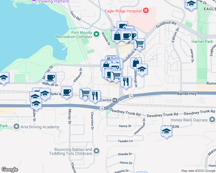 map of restaurants, bars, coffee shops, grocery stores, and more near in Port Moody