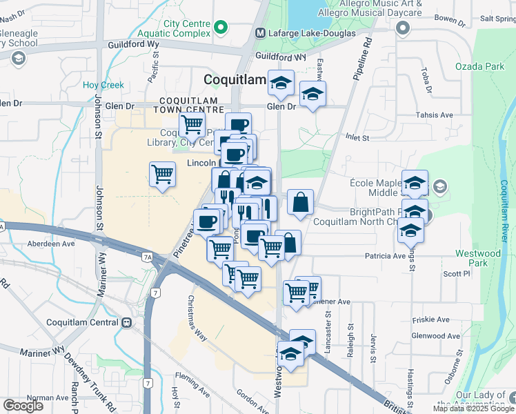 map of restaurants, bars, coffee shops, grocery stores, and more near in Port Coquitlam
