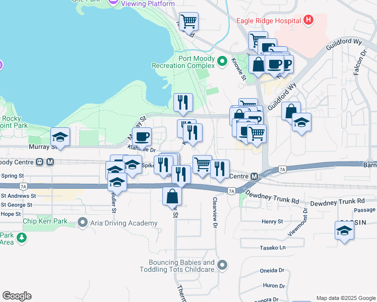 map of restaurants, bars, coffee shops, grocery stores, and more near in Port Moody