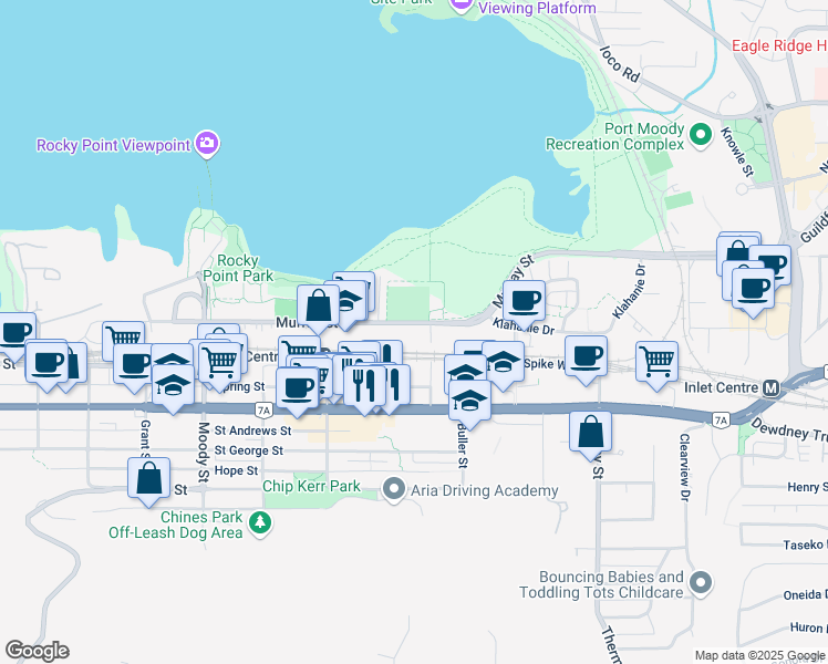 map of restaurants, bars, coffee shops, grocery stores, and more near 3055 Murray Street in Port Moody