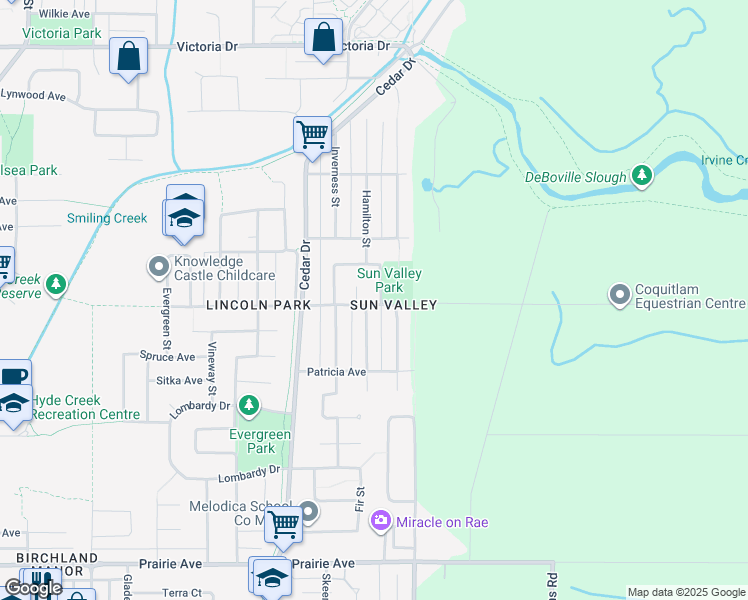 map of restaurants, bars, coffee shops, grocery stores, and more near 3709 Hamilton Street in Port Coquitlam