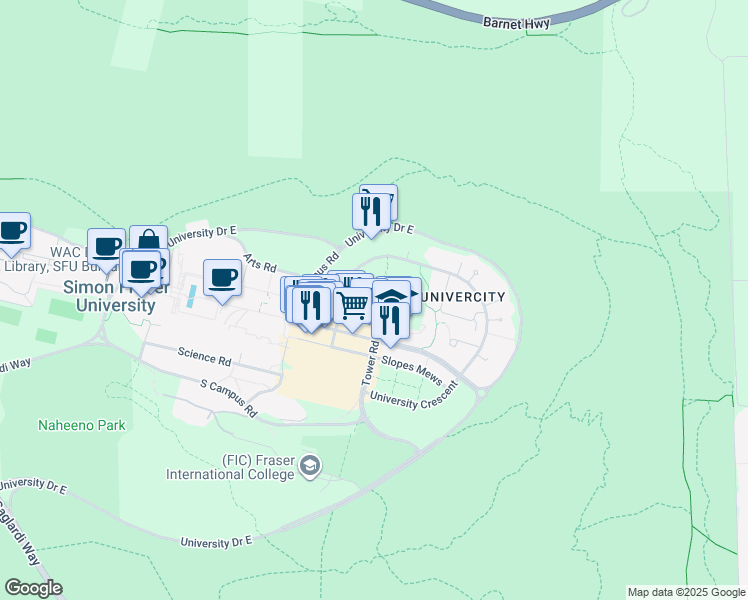 map of restaurants, bars, coffee shops, grocery stores, and more near in Burnaby