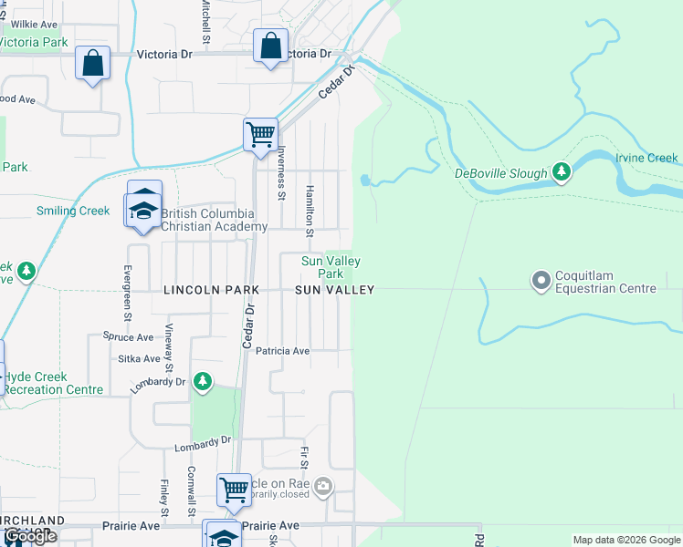 map of restaurants, bars, coffee shops, grocery stores, and more near 3700 Hamilton Street in Port Coquitlam