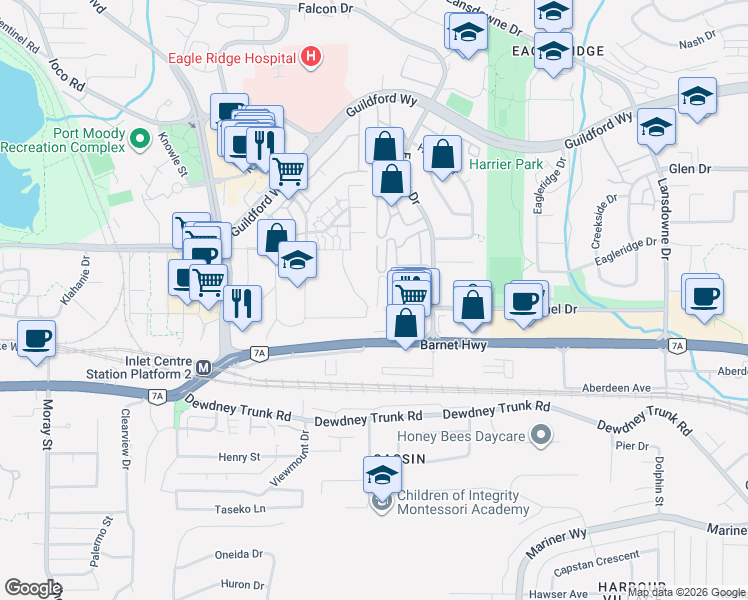 map of restaurants, bars, coffee shops, grocery stores, and more near 2561 Runnel Drive in Coquitlam