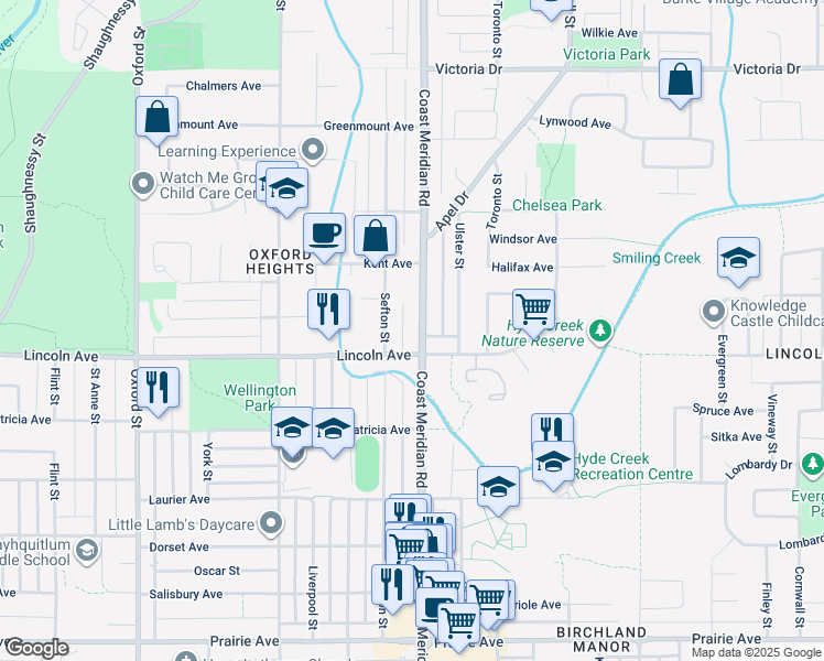 map of restaurants, bars, coffee shops, grocery stores, and more near 3735 Coast Meridian Road in Port Coquitlam