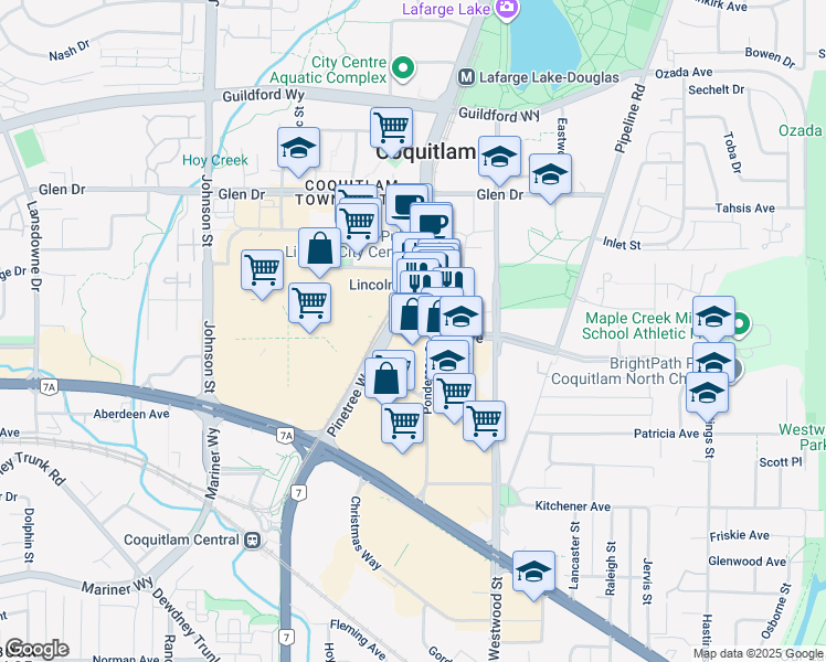 map of restaurants, bars, coffee shops, grocery stores, and more near in Coquitlam