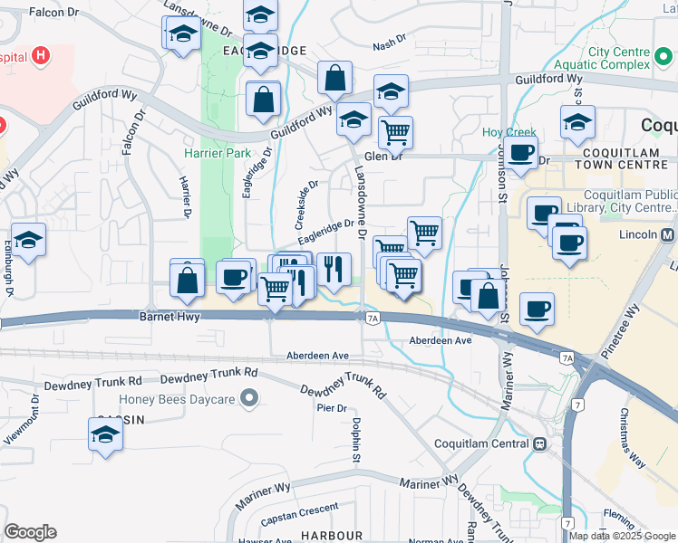 map of restaurants, bars, coffee shops, grocery stores, and more near 2680 Burnside Place in Coquitlam