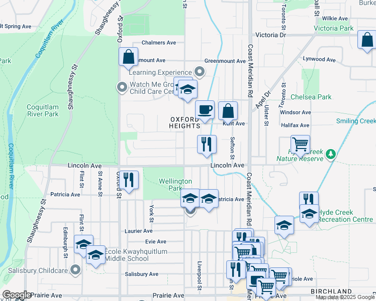 map of restaurants, bars, coffee shops, grocery stores, and more near 1692 Windermere Place in Port Coquitlam