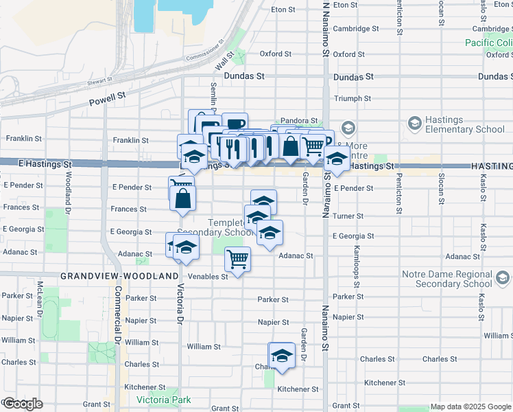 map of restaurants, bars, coffee shops, grocery stores, and more near 2144 Ferndale Street in Vancouver