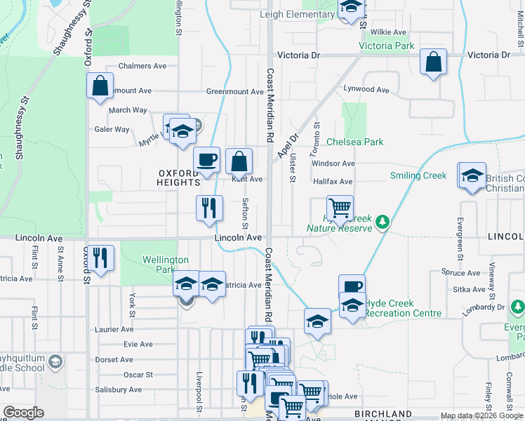 map of restaurants, bars, coffee shops, grocery stores, and more near 3755 Coast Meridian Road in Port Coquitlam